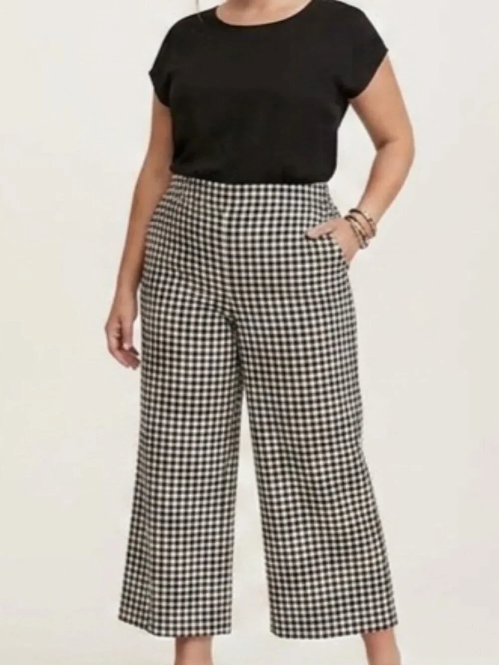Torrid 4X Black White Gingham Print Wide Leg Elastic Back Pockets Cropped Pants